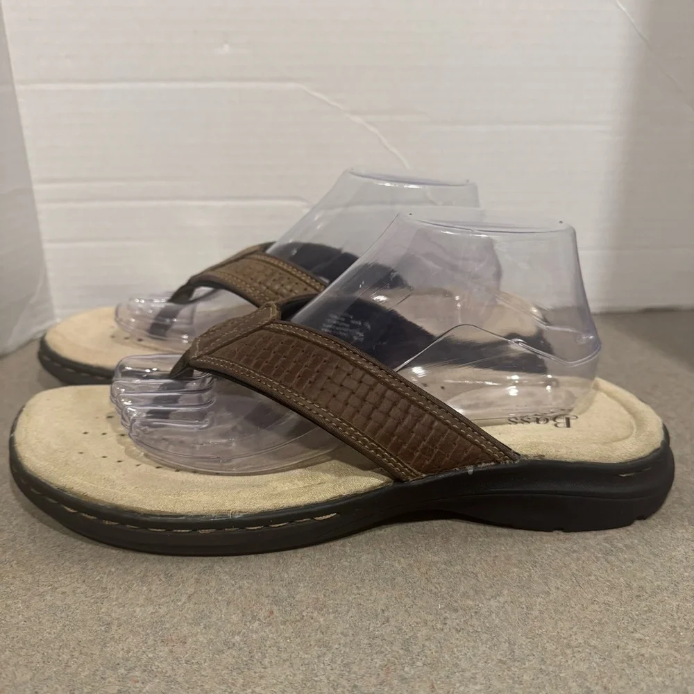 Bass Men’s Cove Brown Black Leather Boho Flip Flops Size 10